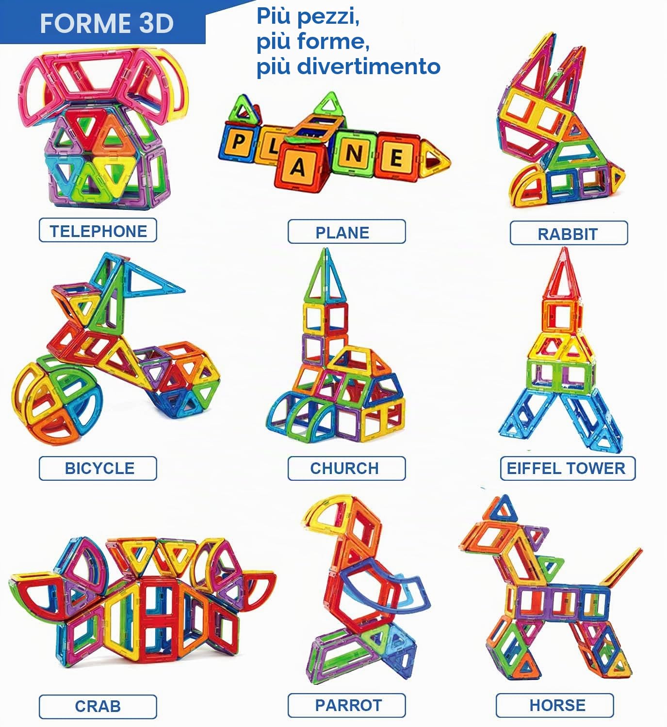 Condis Costruzioni Magnetiche Bambini 160 Pezzi Blocchi Costruzioni Magnetici Giochi Bimbo Bambina 3 4 5 6 7 anni Gioco Magnetico Educativi Giocattoli Bambino Calamite Puzzle Regalo Bimba Montessori