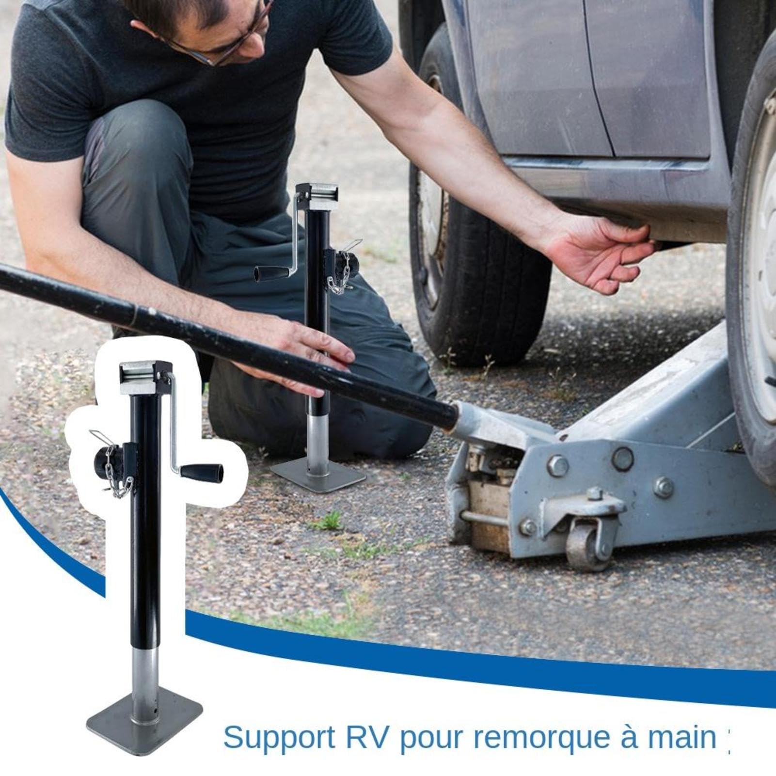 Genérico Cilindro Remolque Manivela | Acero, Altura 530-900 Mm, Capacidad