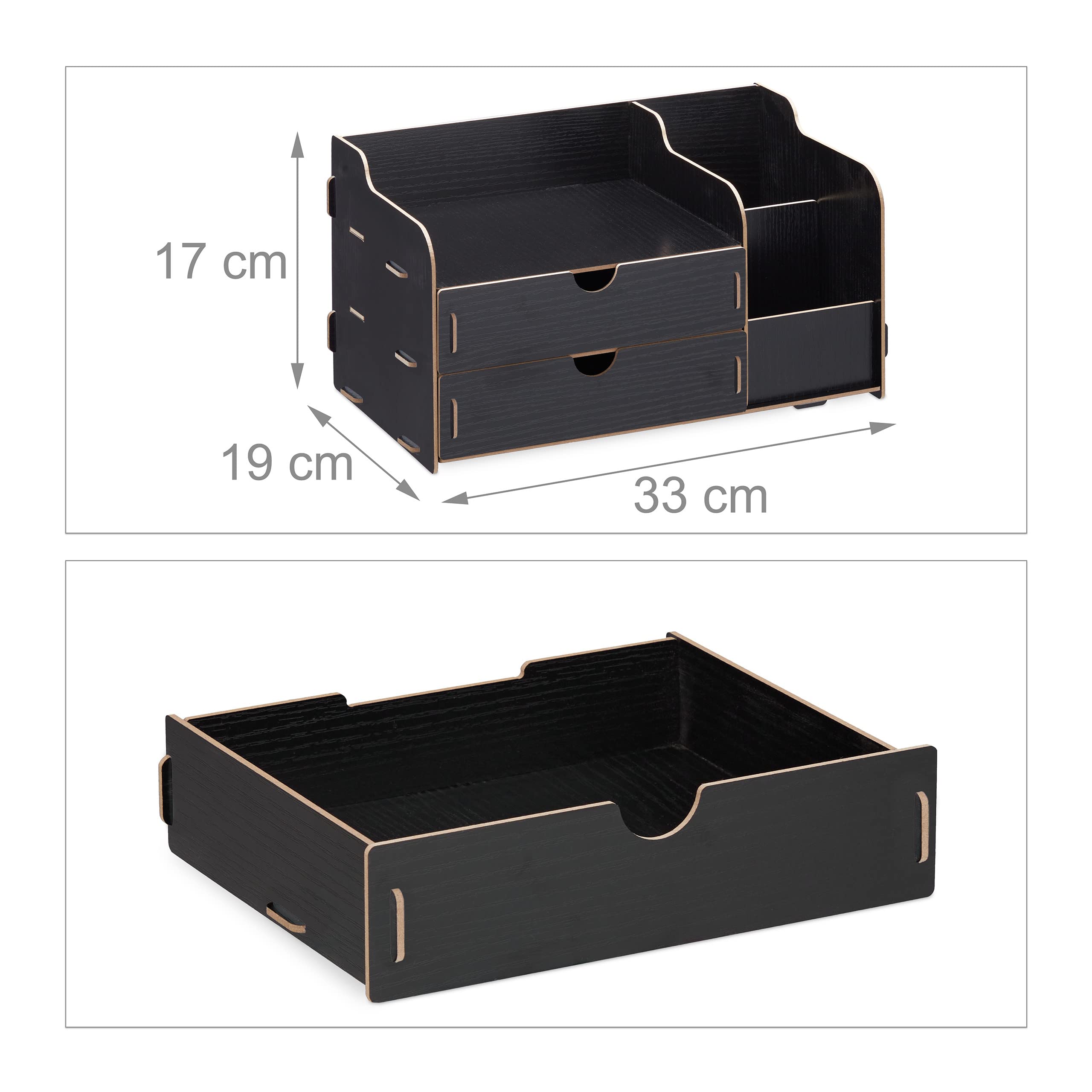 Relaxdays Desk Organiser With Document Holder, 10 Compartments, H X W X D: 27.5 X 32.5 X 25 Cm, MDF Desk Organizer, Light Brown - View #12