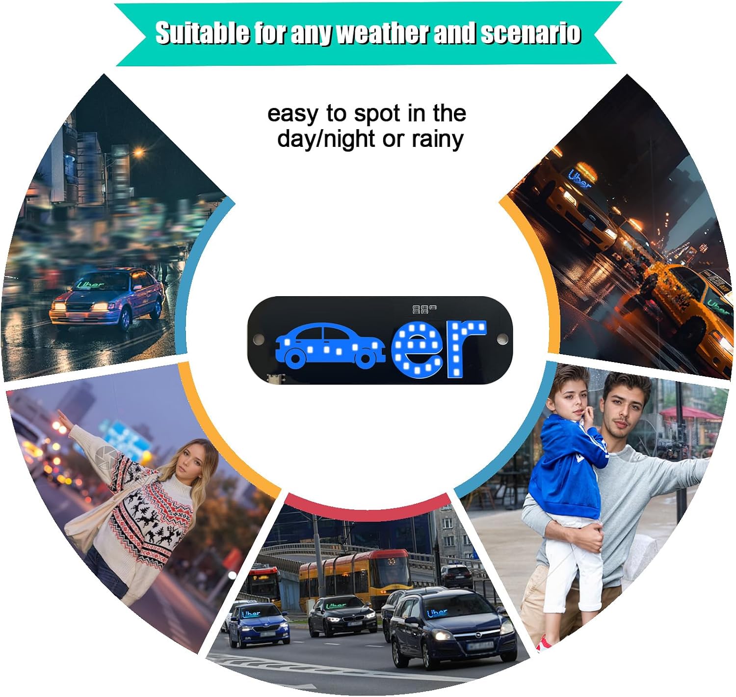 LED Light for Car,Light Signs for Car, Blue LED, USB Type-C Control, Suction Cup Mount， Light Board Sign Suitable for All Cars