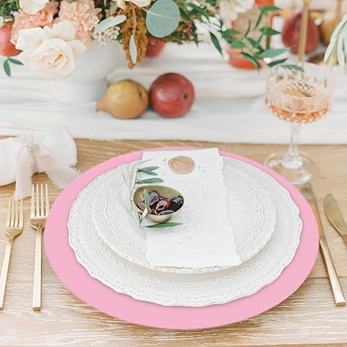 Miniatura 7 de 50 manteles individuales de papel rosa claro, redondos, desechables, manteles individuales decorativos para boda, despedida de soltera, fiesta de