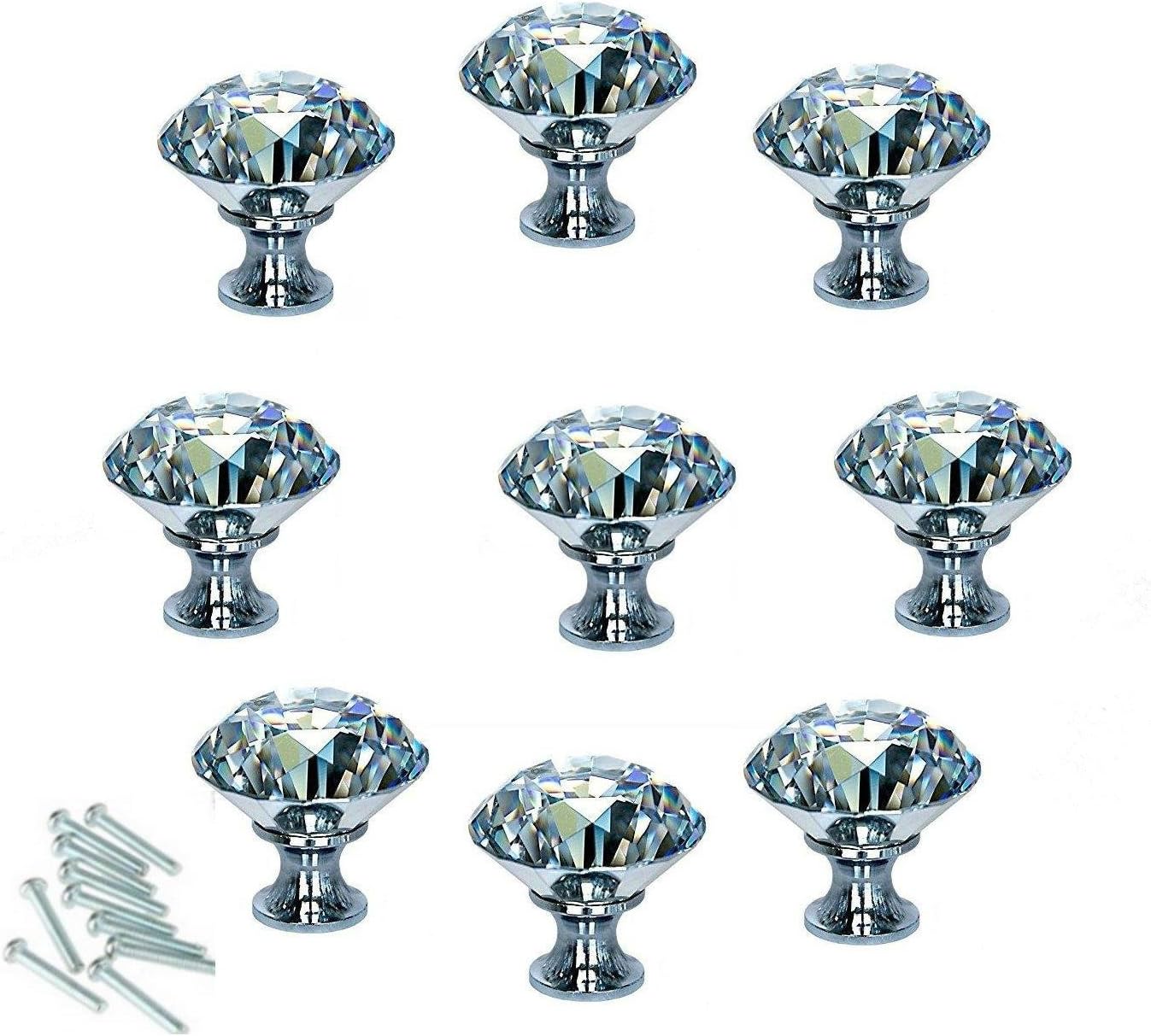 HOSL 10PCS 40MM Diamond Shape Crystal Glass Cabinet Knob Cupboard Drawer Pull Handle/Great for Cupboard, Kitchen and Bathroom Cabinets, Shutters, etc