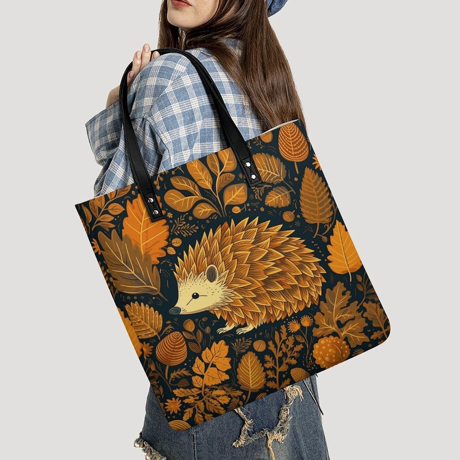 Cute Hedgehog Handbags Large Capacity, Tote Bag Stylish Slouchy, Shoulder Bags for Work Beach Travel And Shopping Grocery.