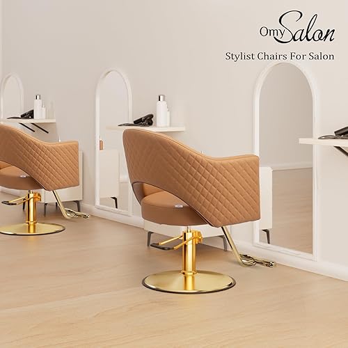 Vista 67 de OmySalon Sillas de peluquería para peluquería silla de estilo negro dorado, silla de salón para estilista, Bomba hidráulica resistente, 360° Oro