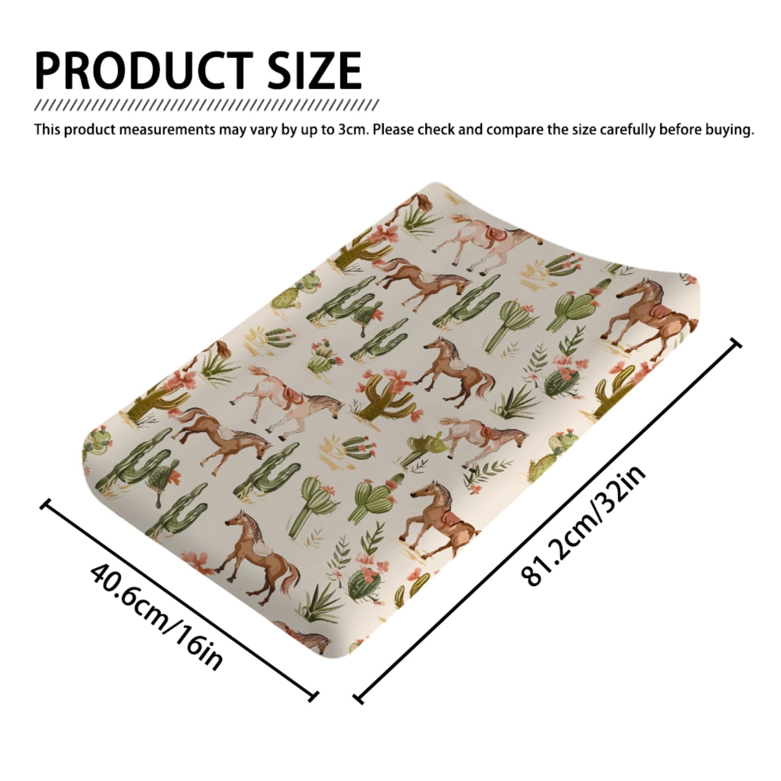 Watercolor Horse Pattern Baby Changing Pad Covers,Cactus Unisex Diaper Change Table Covers for Nursery Boys Girls,Comfortable Breathable Changing Tables Sheets Mats Fit 32