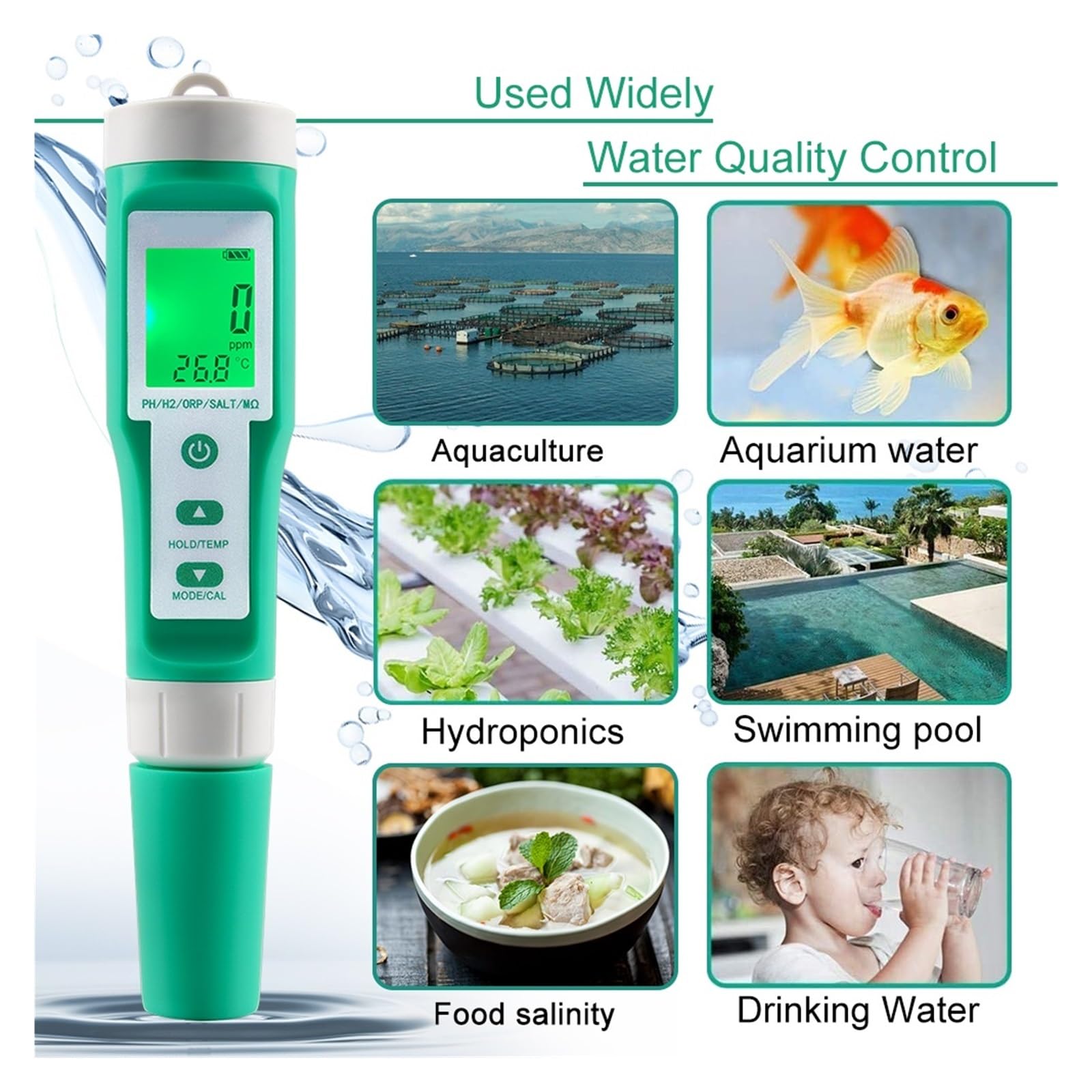 Medidor Agua Medidor De PH Tds Tester Digital ORP EC Salinity H2 SG SPA Acuario Herramienta Prueba Agua Solución Fertilizante Resistividad Instrumentos Multiusos Preciso Fácil