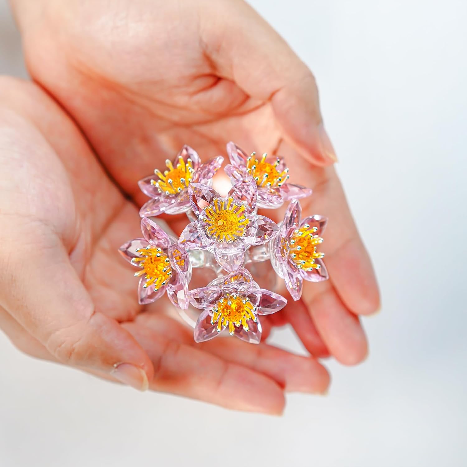 Crystal Flower Figurine with Vase 3.8in Tall Glass Flower Figurine Collections Home Decor for Wedding Centerpiece Gift for Women(Pink) - Image 7