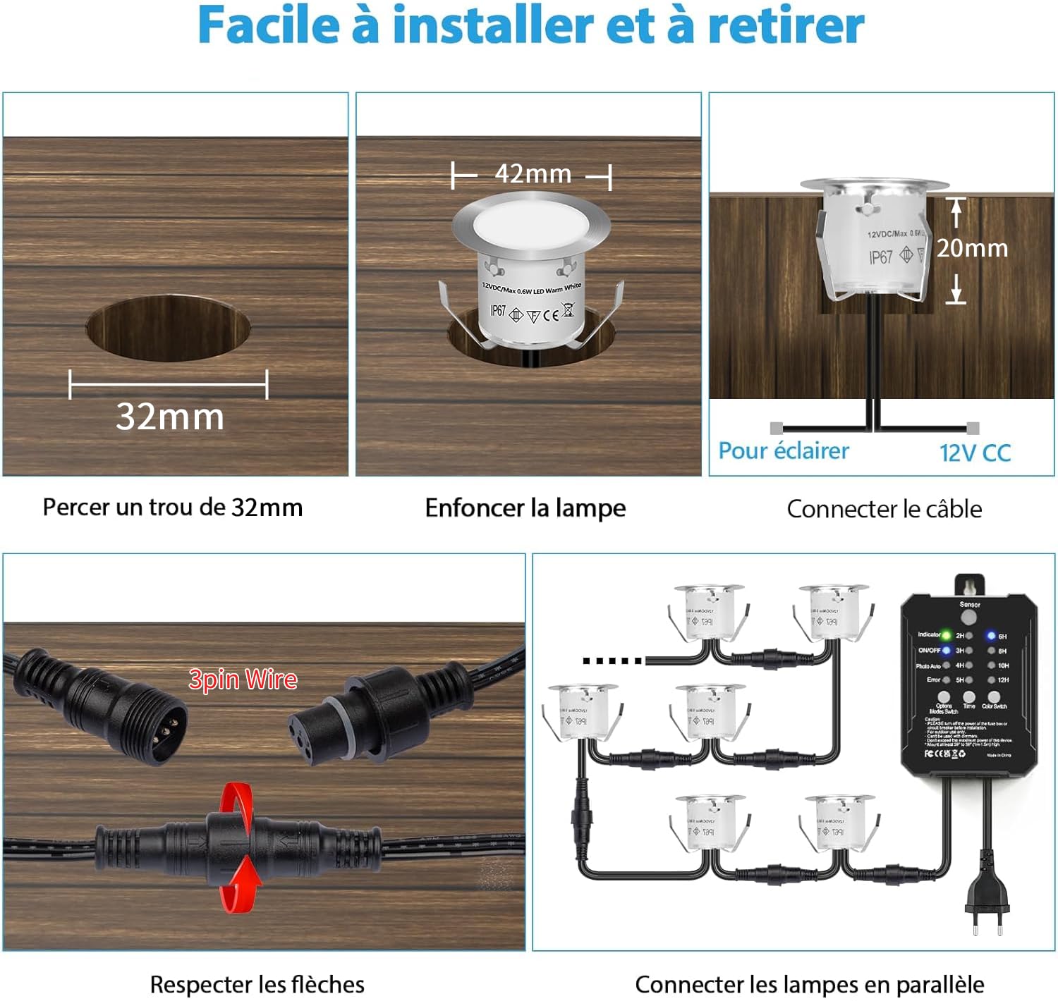 HIBOITEC 10Pcs 3 Couleur Spot LED Encastrable Extérieur avec Transformateur