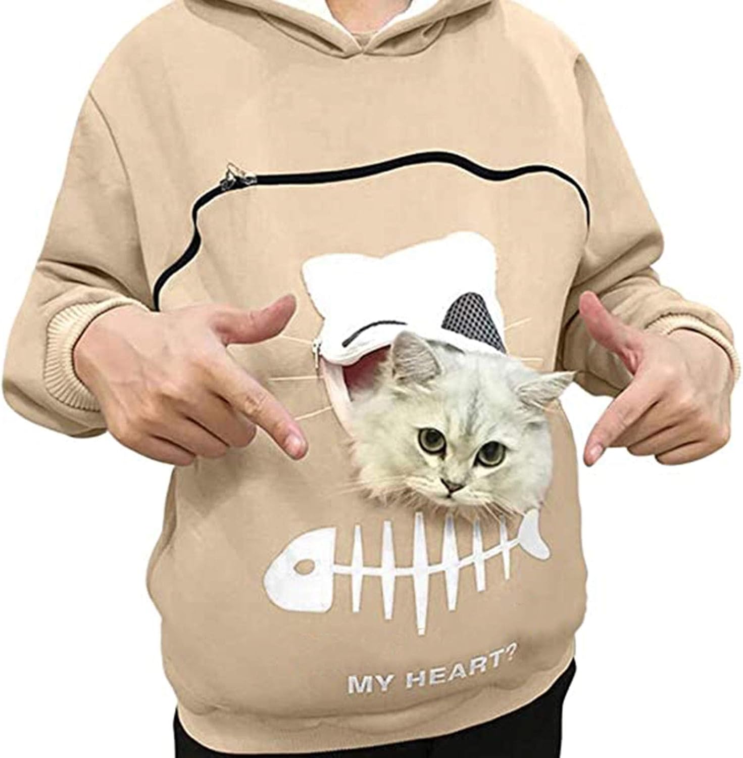 Pet Hoodies Pullover Sweatshirt Oversized Cat Hoodies Pet Holder Cat Dog Pouch Carriers Pet Kangaroo Sweatshirt Black S (Beige X)