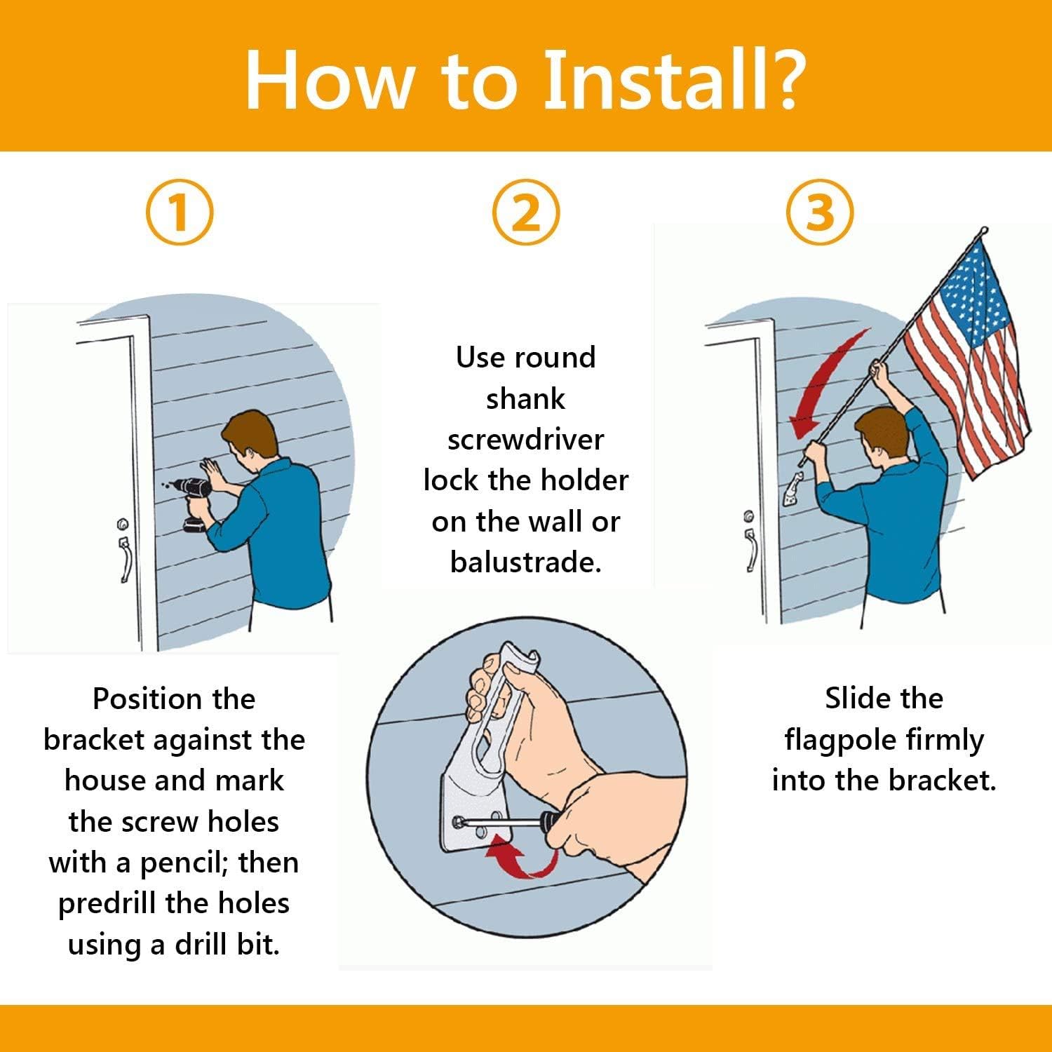 Multi-Position Flag Pole Bracket Heavy Duty Wall Mount Flag Pole Holder with Screws, Made of Aluminum - Strong and Rust Free