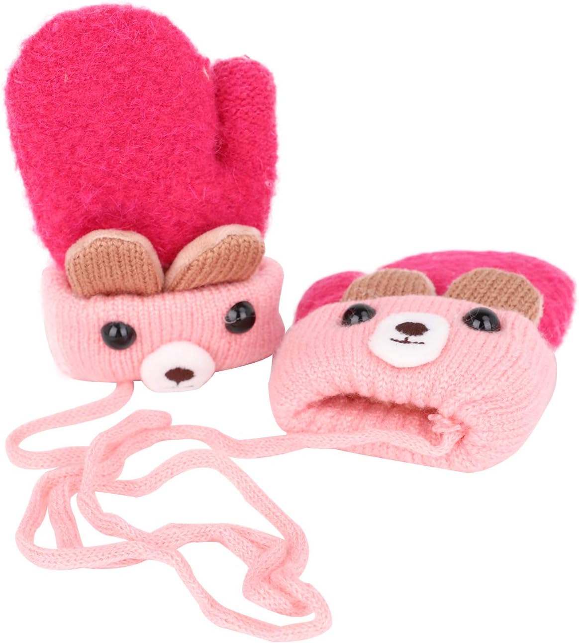Baby Wool Winter Mittens Little Boys Girls Warm Hand Mitts Full Finger Gloves Magic Snow Mittens on String Santa Mittens Christmas Xmas Gifts