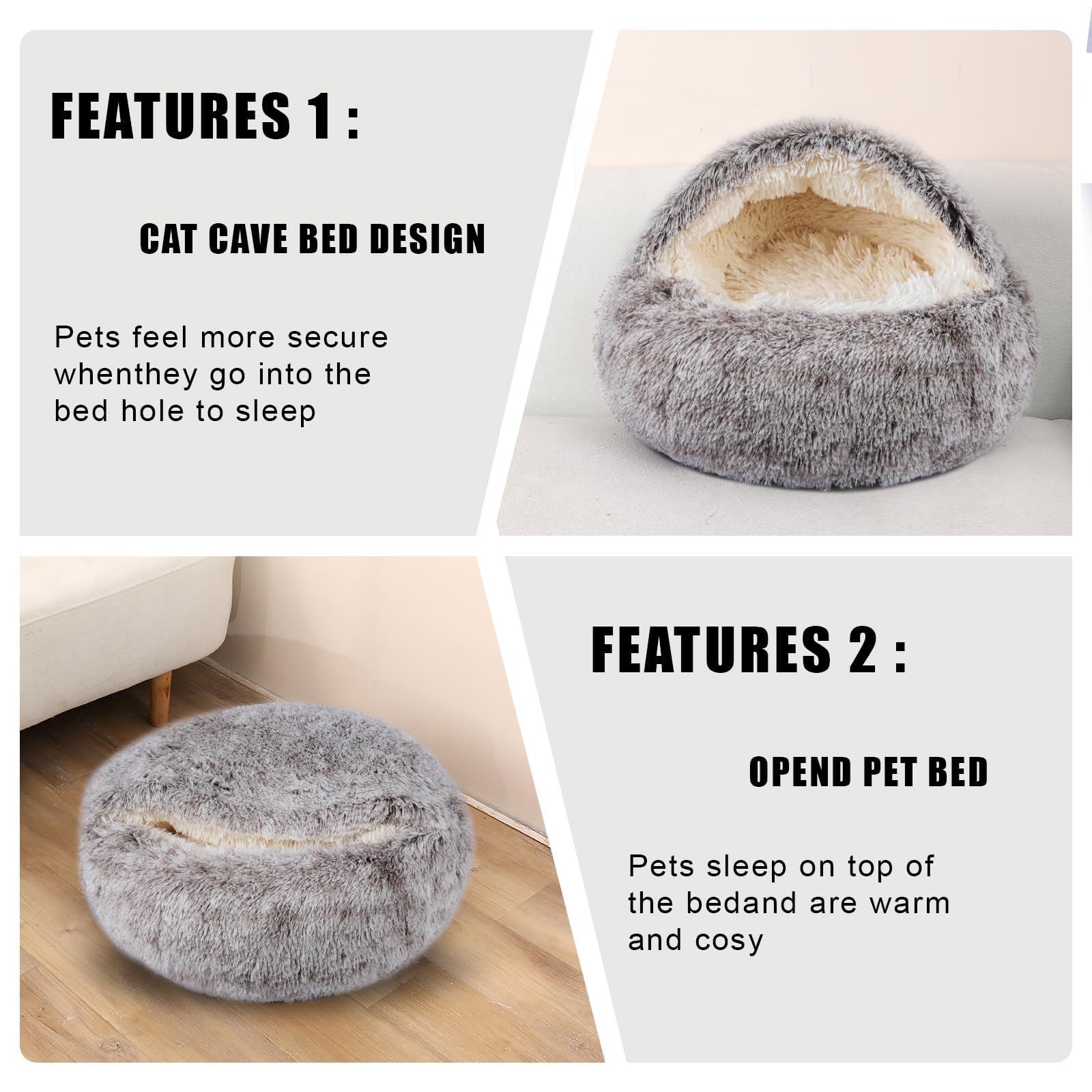 Cat Beds for Indoor Cats,Cat Cave for Puppy and Kitty,Calming Small Dog Bed for Small Dogs with Cover Cave,Cozy Warming Fluffy Washable Anti-Slip Pet Sleeping Bag(24 * 24inch,Khaki)