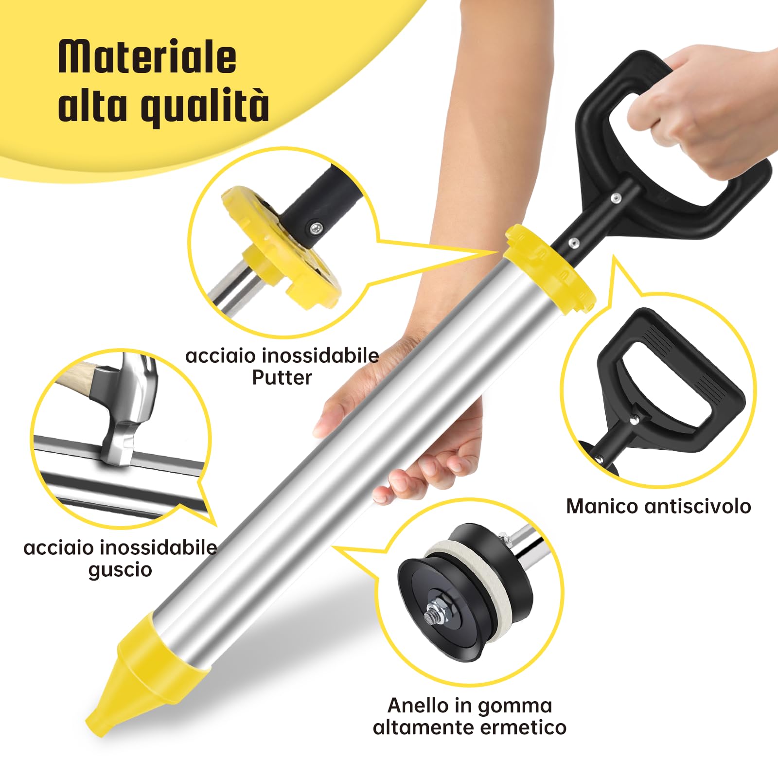 Fugatrice 5 in 1 - Pistola per malta è fatta di Acciaio inossidabile. Pompa per malta è utilizzata per Riempire le Crepe. Pistola per stucco è fornita con un Paio di Guanti