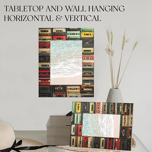 Miniatura 4 de Marco de fotos retro de 4 x 6 pulgadas, marco de fotos de madera de 4 x 6 pulgadas para colgar en la pared o mesa, decoración temática de música