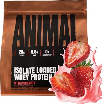 Animal Whey Isolate Protein Powder - Loaded for Pre & Post Workout Muscle Builder and Recovery with Digestive Enzymes for Men & Women - 25g Protein, Great Taste, Low Sugar - Strawberry 2 lbs
