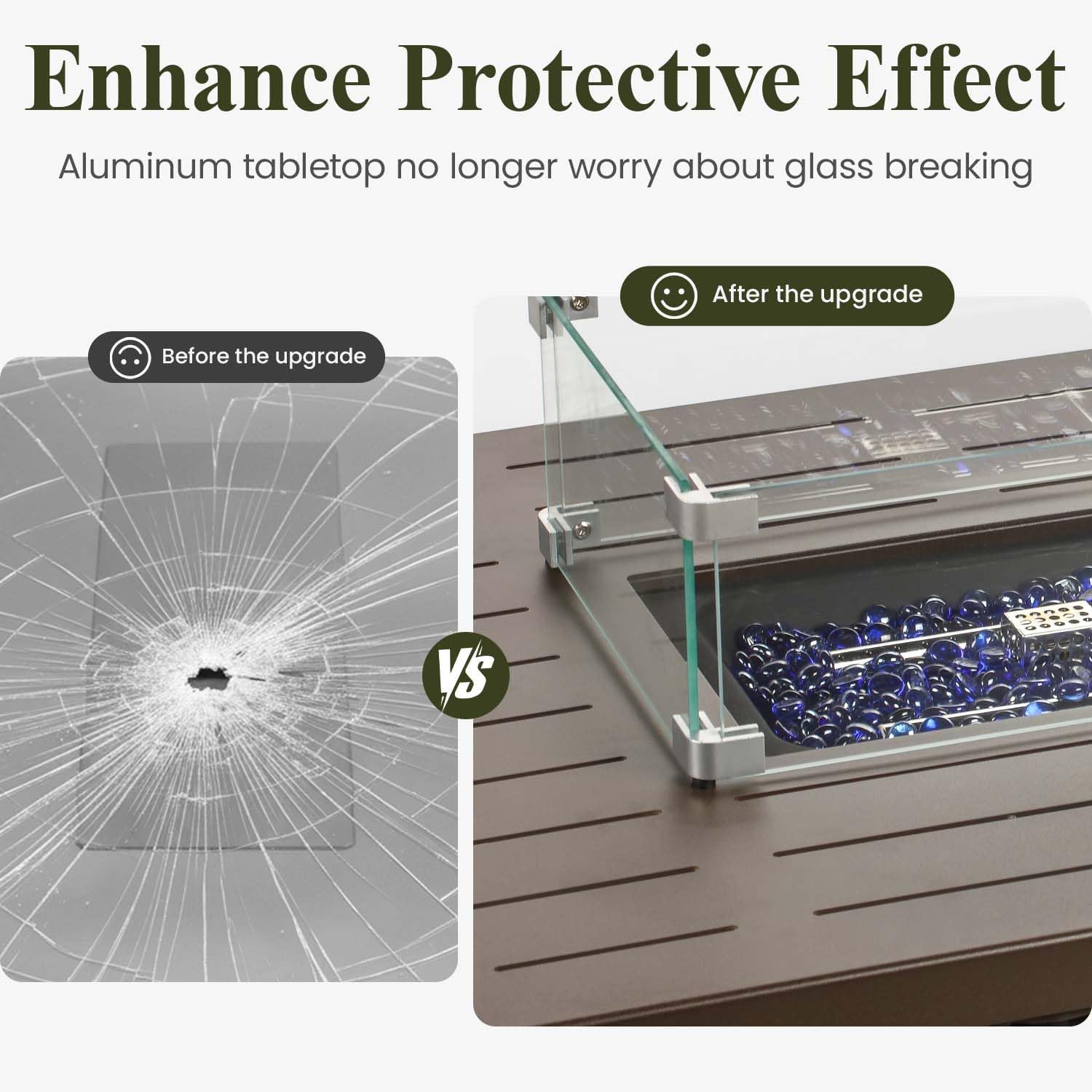 Propane Fire Pit Table, 44" Outdoor Gas Fire Pit with Glass Wind Guard & Waterproof Cover