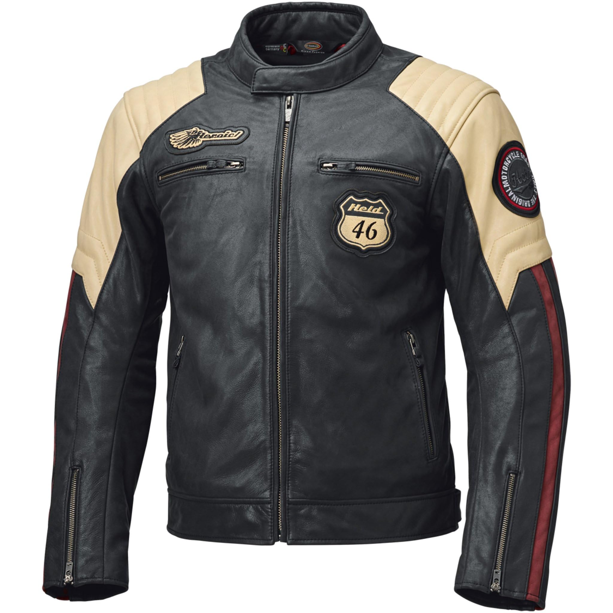 Held Baker 2 Giacca da moto in pelle, blu-beige-bordeaux, 52