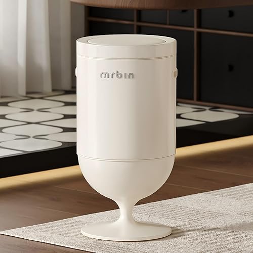 MRBIN Bote de basura de metal con sensor de movimiento para baño con tapa, cesta de basura automática en forma de copa de vino de 5.3 galones, sin