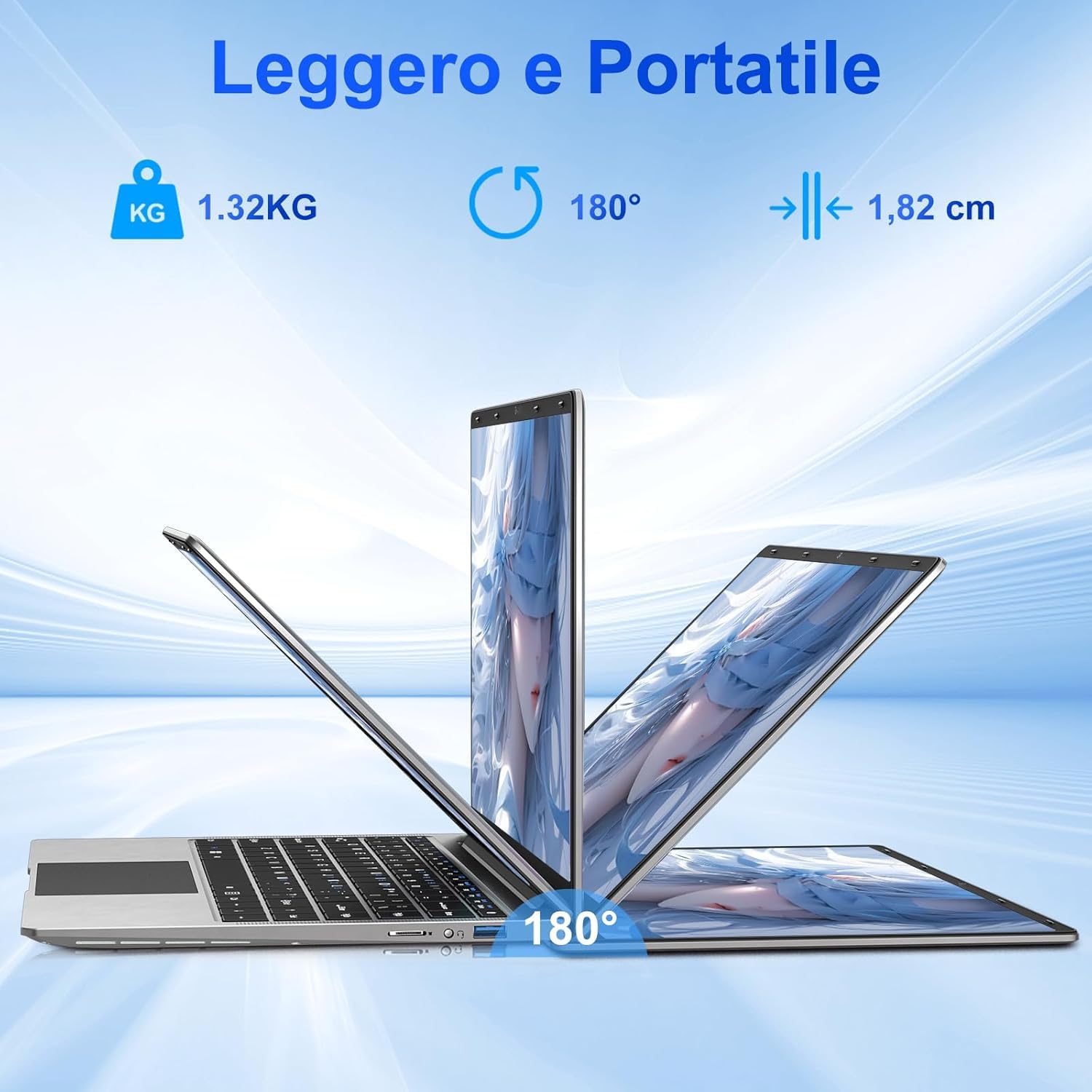 bvate PC Portatile 14" Win 11 Notebook 256 GB ROM Supporta l'espansione SSD 1TB 8GB RAM 2.4G+5G WiFi 1080 FHD BT4.2 USB HDMI con mouse senza fili & adesivi per tastiera Italiana-Grigio