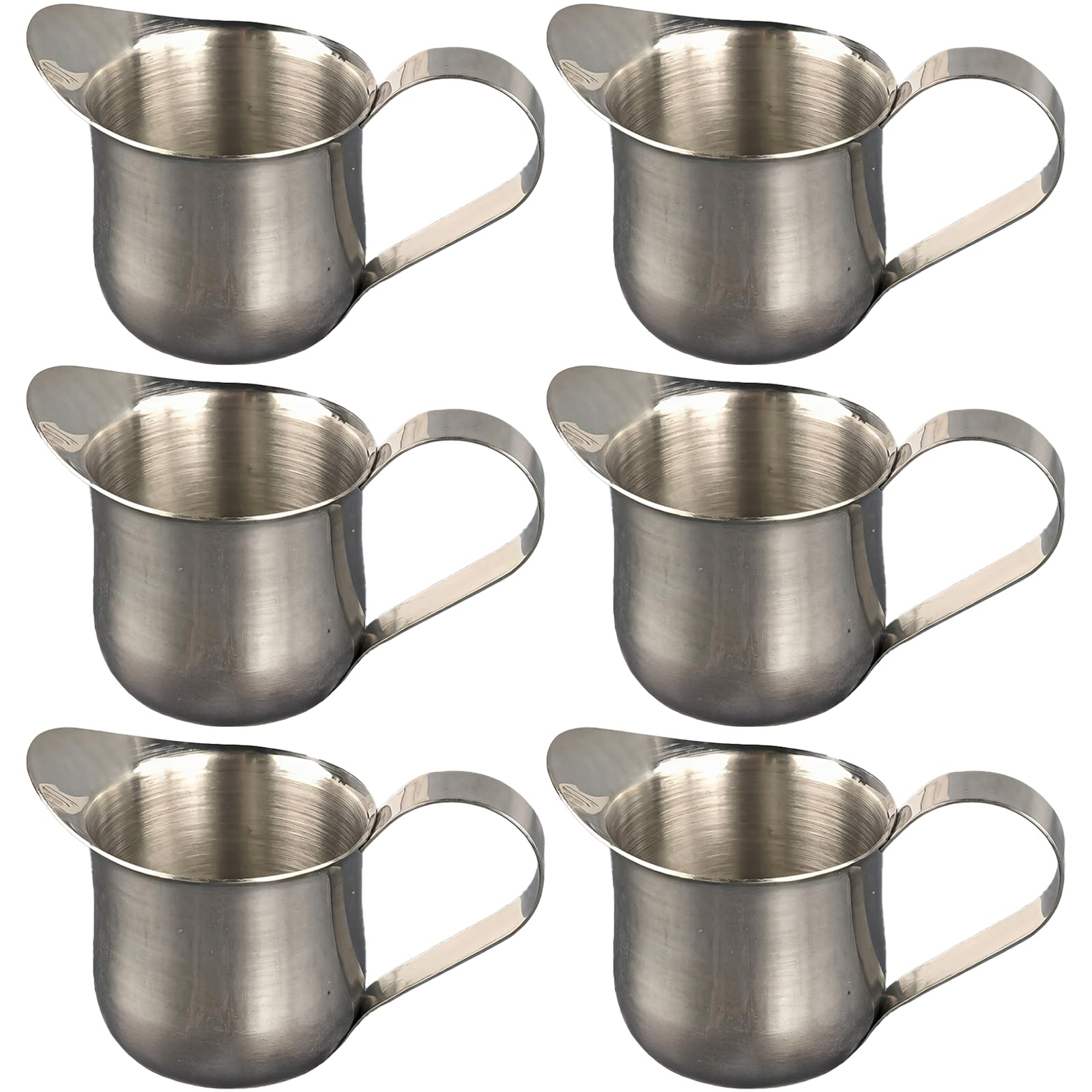 6 Stk. Sahnekännchen aus Edelstahl, 3 oz kleine Cremekännchen, Trommelform, angenehmer Griff, kompakt und praktisch, für Milch, Sirup und Saucen, für Zuhause, Cafés und gesellige Runden