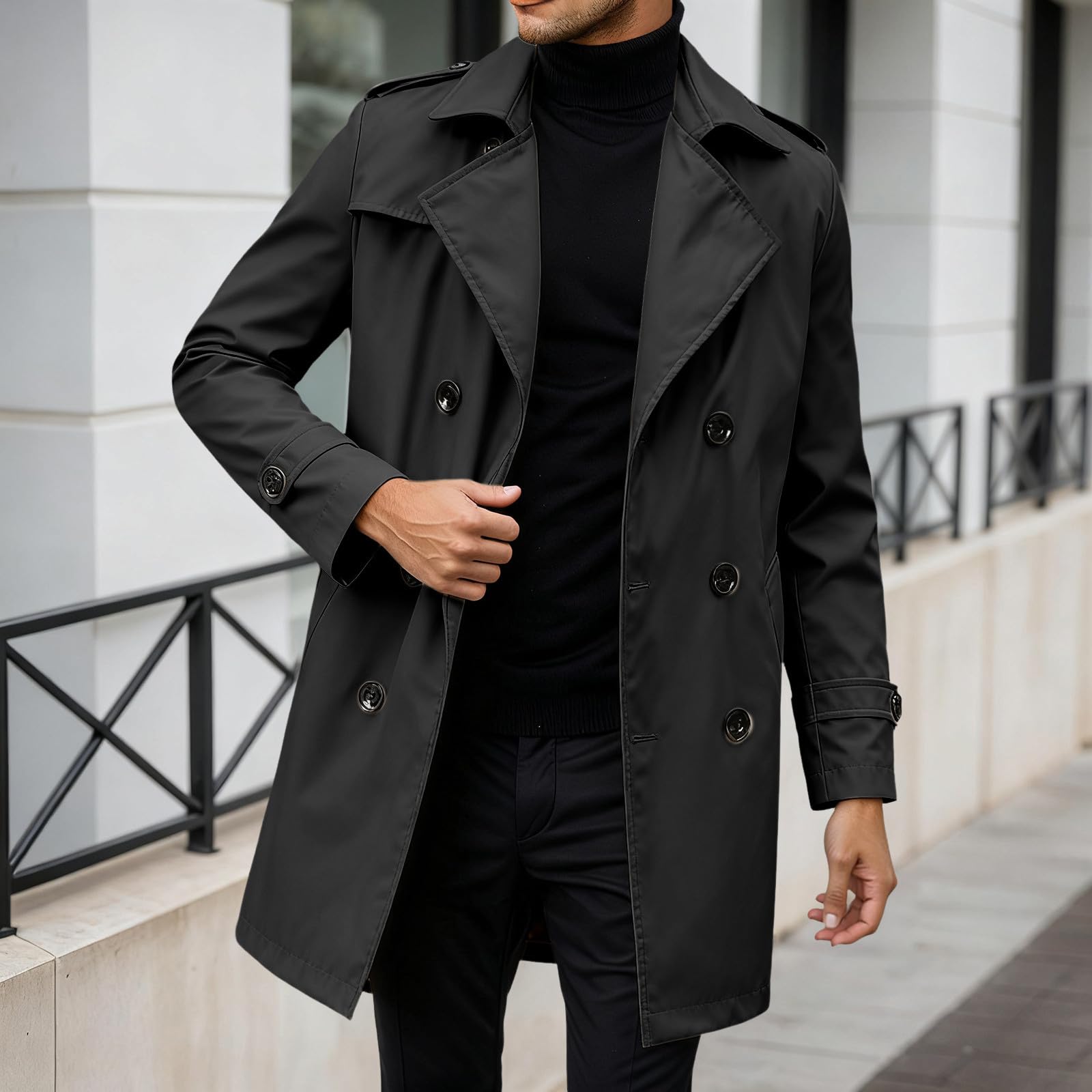 Générique Trench Homme Manteau anorak classique style britannique pour homme avec veste extérieur polyvalente tissu résistant tenue décontractée et habillée