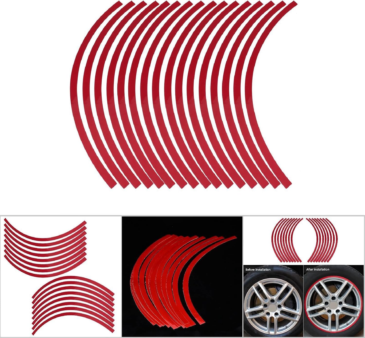 Reflective Wheel Rim Stripe Decal Sticker for 16-19 inch Rim Size Universal Car Motorcycle Wheel Reflective Pinstripe Decal Tape Sticker Decoration Film (red)