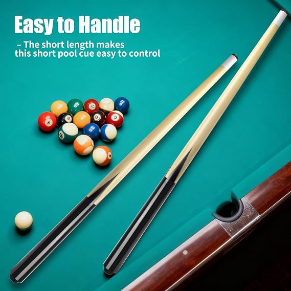 VANLAN Wooden Billiard House Cue Sticks Shorty Cues Pool Cues for Kids Hardwood Billiard Cue Sticks 13mm Glue-on Tips,Set of 2