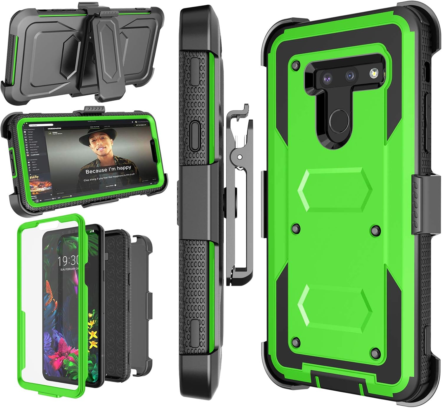 Njjex Compatible with LG G8 ThinQ Case/LG G8 Holster Case, [Nbeck] Shockproof Heavy Duty Built-in Screen Protector Rugged Locking Swivel Belt Clip Kickstand Hard Shell Cover [Green]