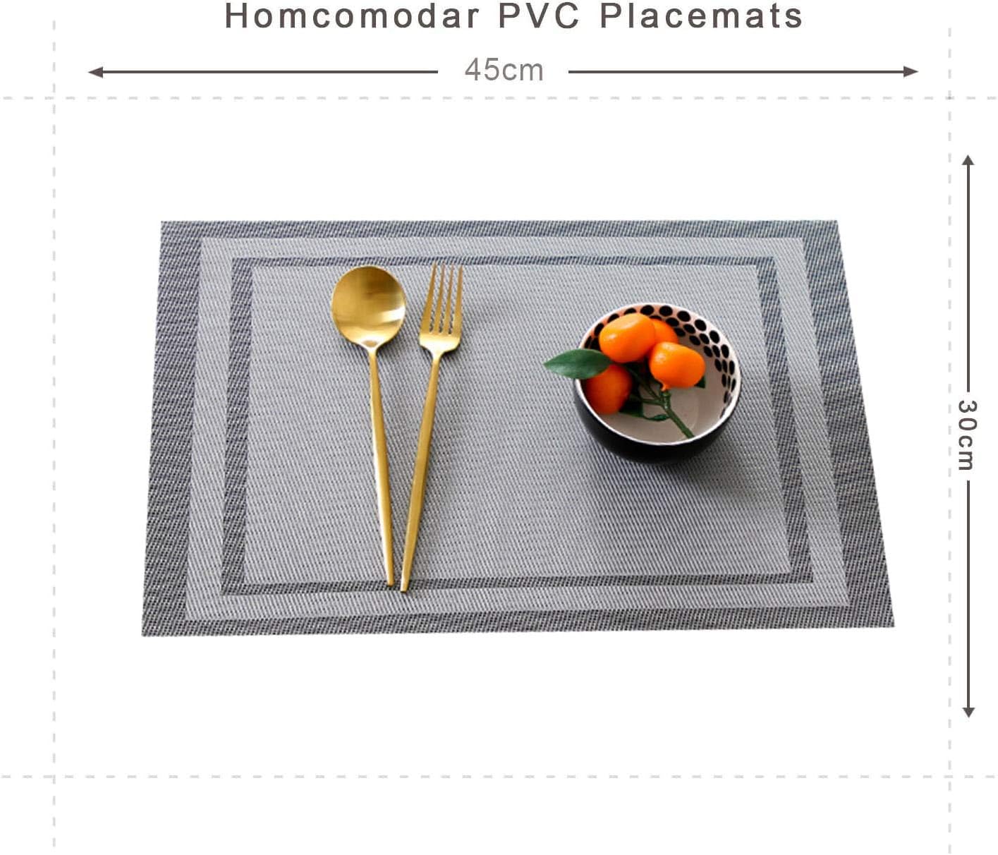 Place mats set of 6,Table Mats Non-slip Heat Resistant Dining Kitchen Table Mats Washable Crossweave Woven Vinyl table mats set of 6 (11.8 in x 17.7 in) (Silver stripes) - Image 3
