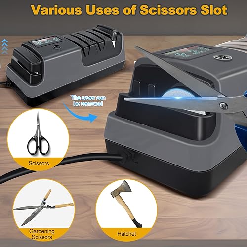 Miniatura 3 de Afilador de cuchillos eléctrico, 5 en 1, multifuncional, de 3 velocidades, variable, profesional, con pantalla LCD, para cuchillos rectos, dentados,