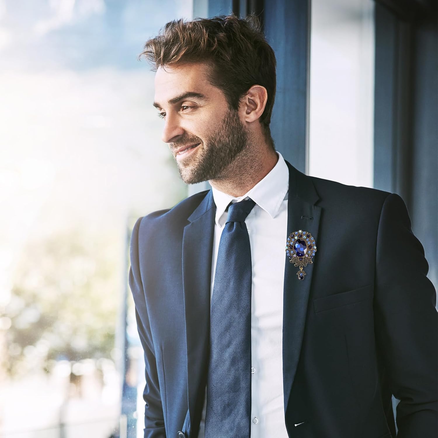 Teardrop Diamond Brooch Vintage Crystal Elegant Flower Badge Brooches Pin Antique Lapel Pendant Corsage Scarf Clip Filigree Bouquet Hollow Accessory for Women Men Wedding Dress Clothes - Image 6