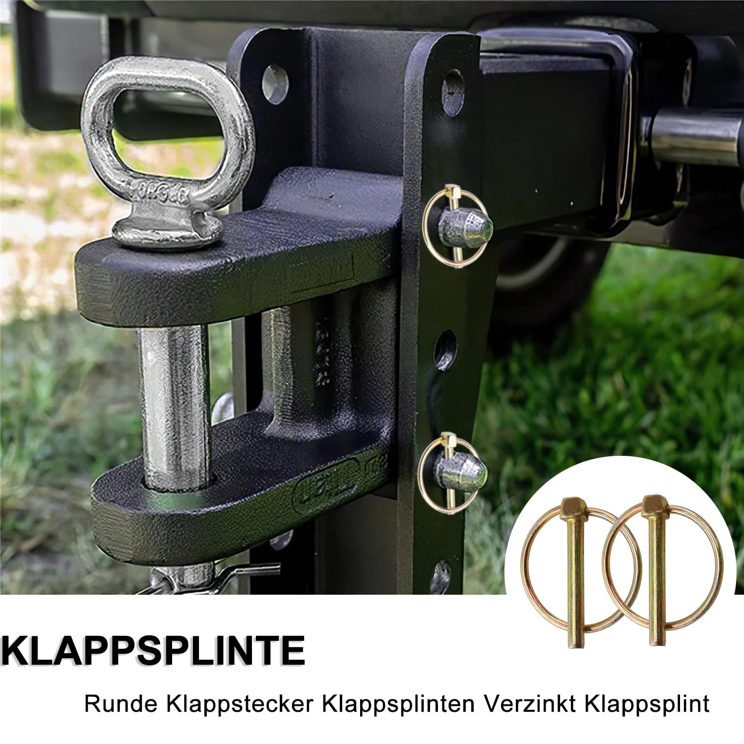 Spinotti pieghevoli rotondi 6 pezzi, Spinotti pieghevoli 10mm x 60mm, Spinotto di sicurezza zincato con supporto a molla, Bulloni di sicurezza, Per rimorchi, trattori, bicicletta, barca