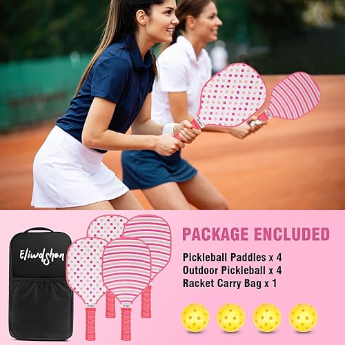 Miniatura 6 de Wood Pickle Paddles Set of 4 with 4-40 Holes Pickleball Balls and Carry Bag, Wood Pickle Rackets Gifts for Adults, Kids and Beginners with Comfort