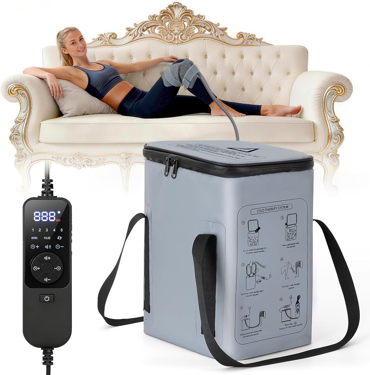 Cold Therapy Machine, Portable Ice Machine for Knee After Surgery，Programmable Knee Replacement Recovery System, Cryotherapy for Post Surgery Recovery Sports Injuries, Reduce Swelling, Gray