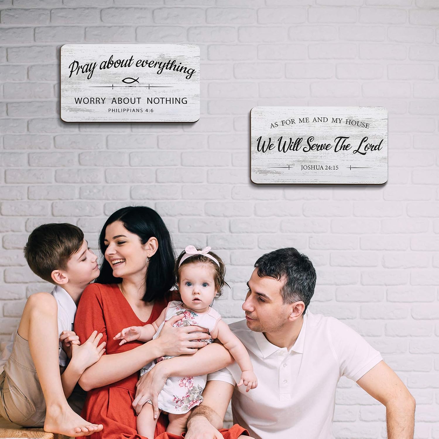 Jetec 2 Pieces As for Me and My House We Will Serve The Lord Rustic Wood Sign Pray About Everything, Worry About Nothing Bible Verse Wall Decor Hanging Art Sign for Bedroom Living Room Office