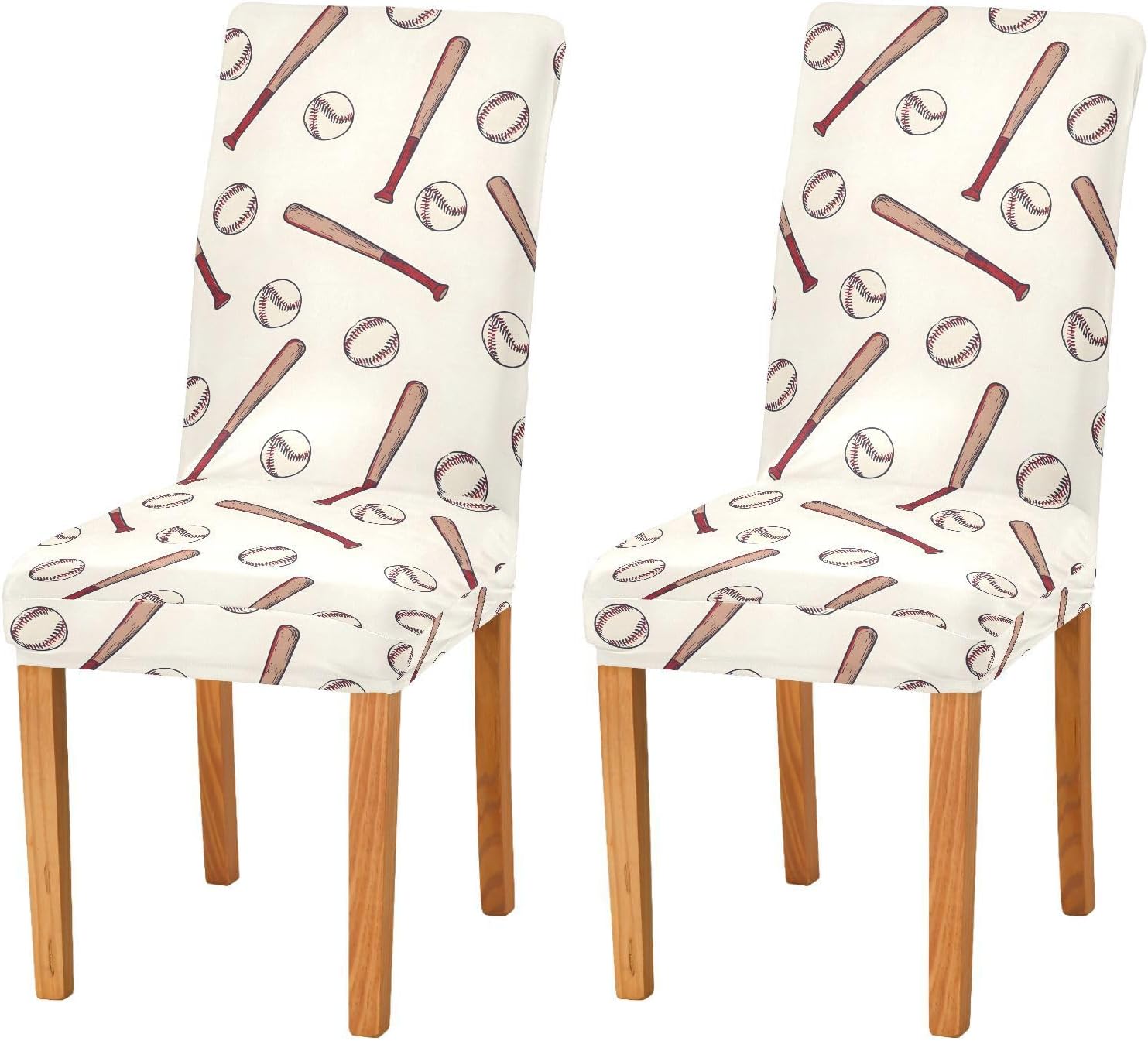 ALAZA Chair Covers for Dining Room, Baseball Baseball Bat Pattern Stretch Chair Cover Sets Chair Protector Removable Washable for Ktichen Restaurant Hotel