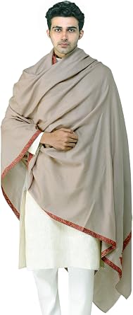 Exotic India Mens Tusha Shawl from Kashmir with Sozni Hand-Embroidery on Border