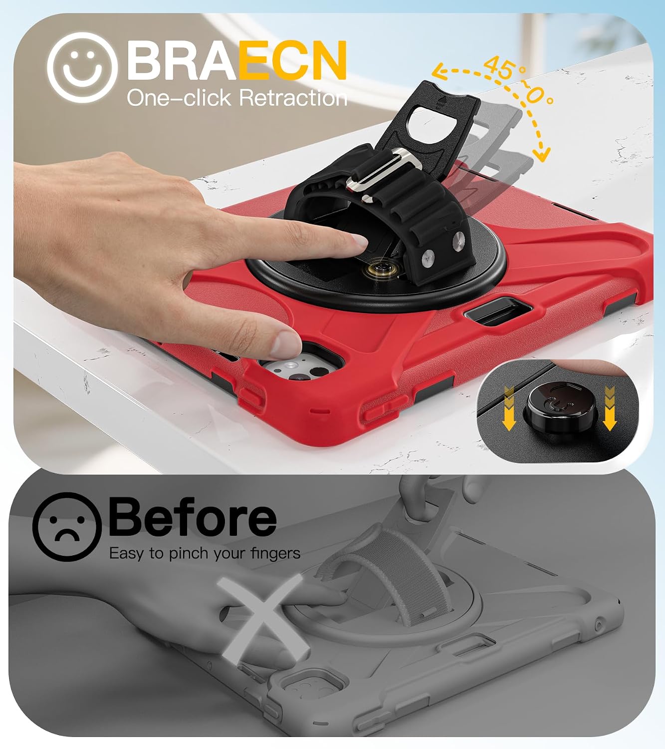 BRAECN Case for iPad Pro 11 inch M5 2025 & M4 2024, 4 Layers Heavy Duty Full-Body Protection Screen Protector Pencil Holder, 360° Rotating Handle Kickstand, Shoulder Strap Kids Friendly image 5