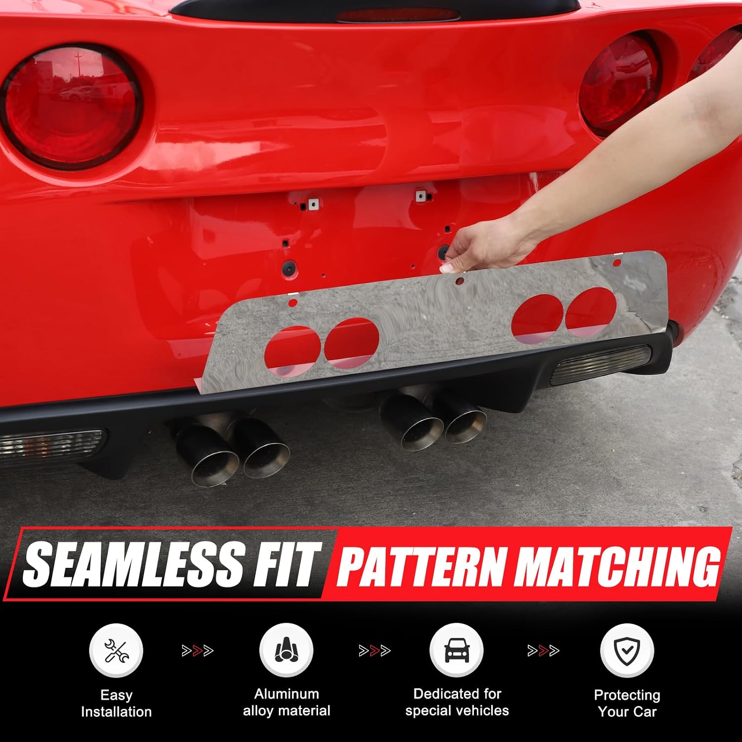 Car Exhaust Filler Plate Compatible with Chevrolet Corvette C6 2005-2013, Exhaust Enhancer Panel Exhaust Muffler Tail Pipe Trim Accessories (Silver)