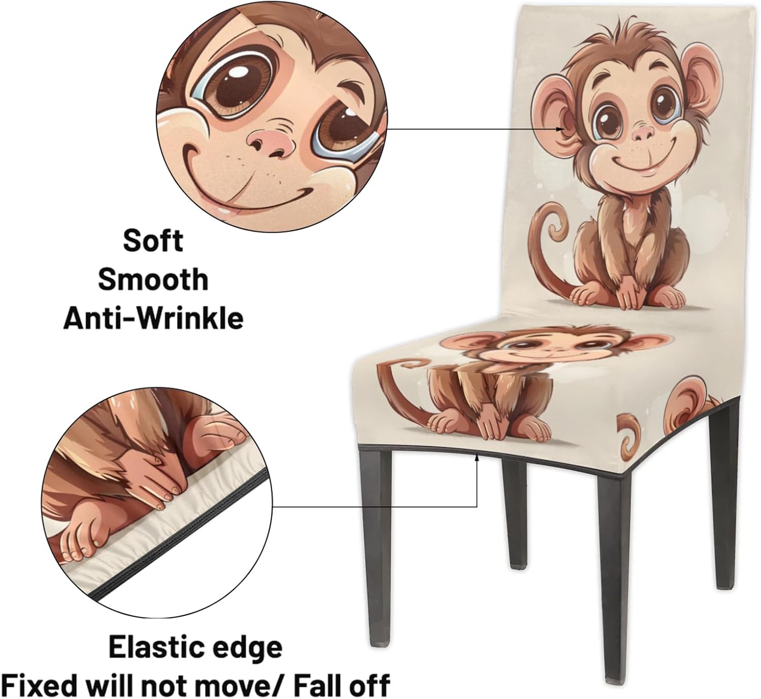 QsirBC Cute Monkey Stretch Dining Room Chair Covers Set of 4 Chair Slipcovers Removable Washable Kitchen Seat Covers Chair Protectors for Hotel Party Wedding
