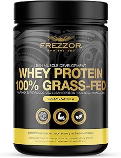 FREZZOR 100% Grass-Fed Whey Vanilla Protein Powder with UAF1000+, Keto Friendly, 21g Protein, BCAAs & EAAs, GMO-Free, rBGH-Free, No Added Sugar/Preservatives, Made in New Zealand, 600 Grams, 1 Count