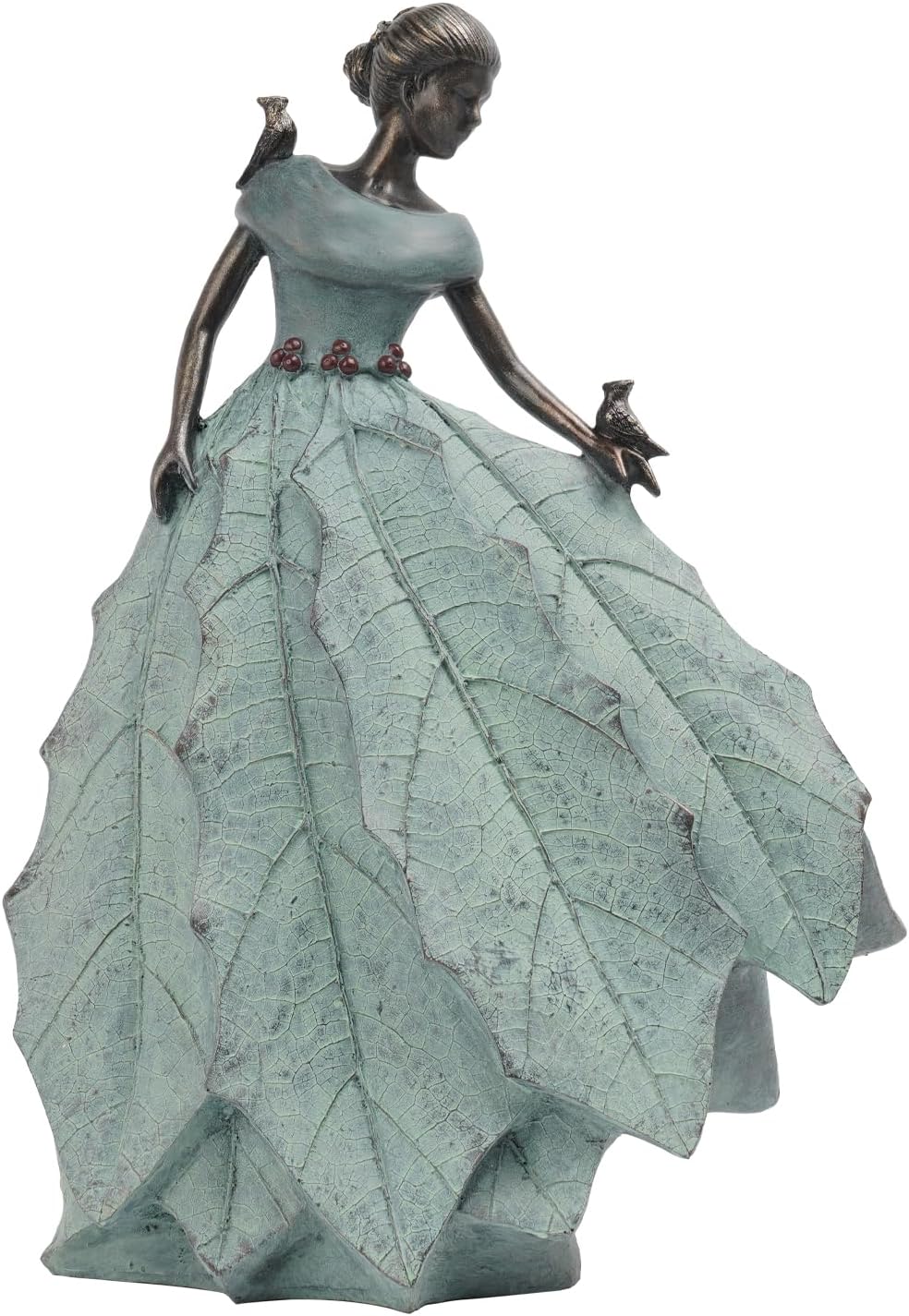 DiliComing Fairy Garden Statue Home Decoration - Outdoor Statue Table Decor for Living Room Garden Maiden Bookshelf Decor Xmas Resin Holly Leaves Maiden Green