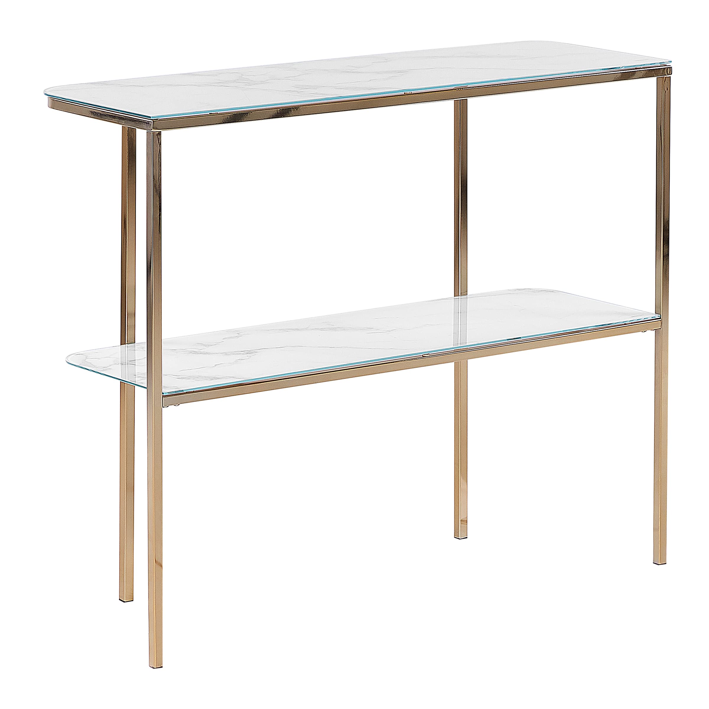 Beliani Table Console en Verre Effet Marbre Blanc Pieds Métalliques Dorés Glam Calvert