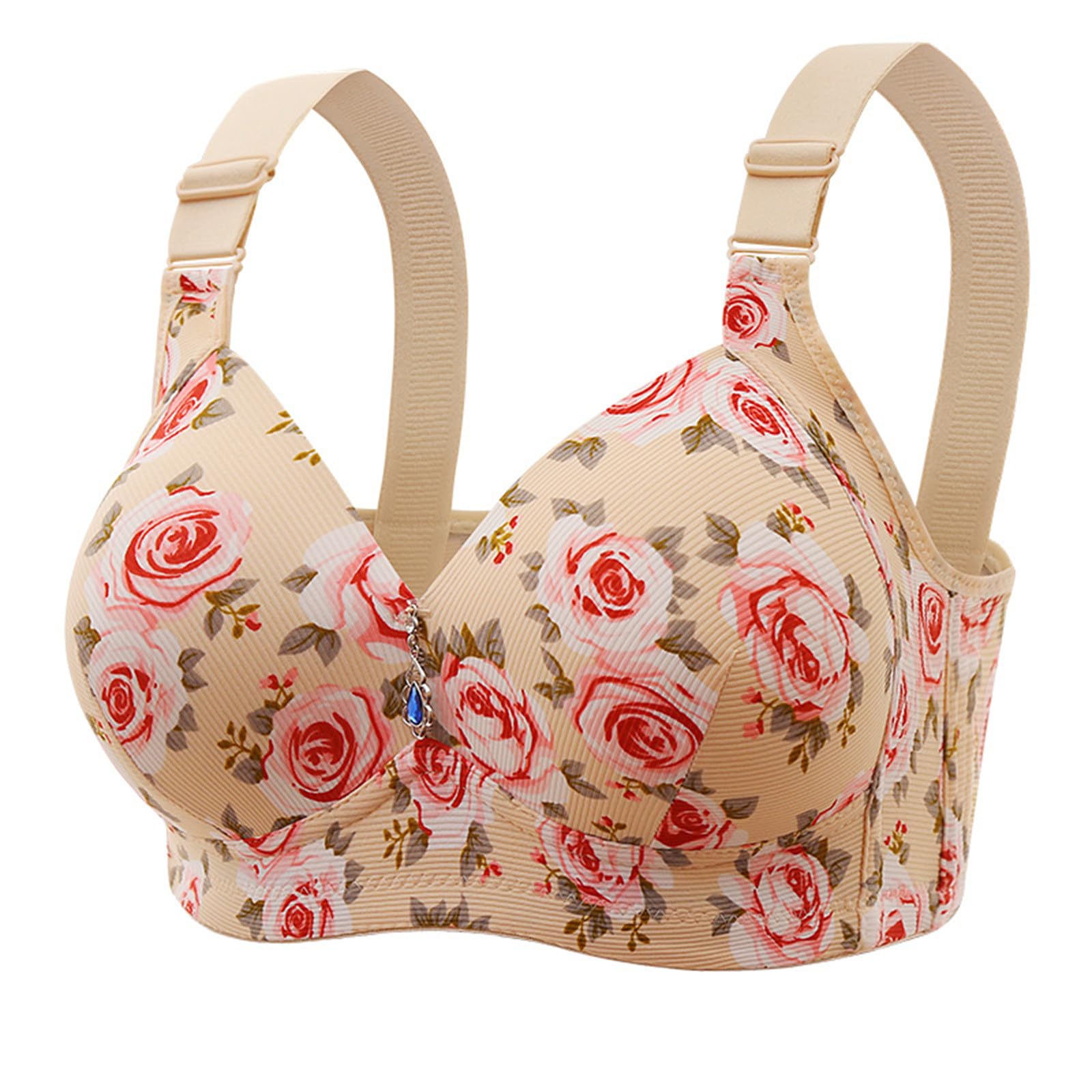 Wireless Bras for Women Cute Floral Print Seamless No Padded Bras High Support Full Coverage Sexy Deep V