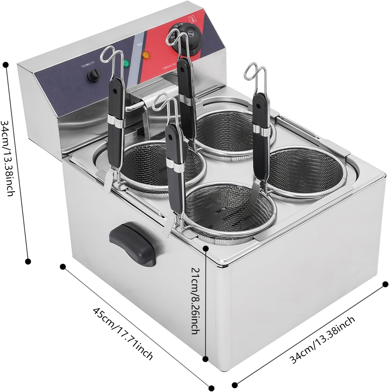 4 Holes Electric Noodles Cooking Machine 3500W Commercial Pasta Cooker Stainless Steel Electric Pasta Maker with Strainer for Pasta Noodles Dumplings Adjustable Temperature 140-392 ℉