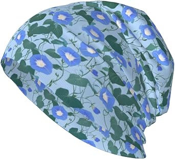 Blue Morning Glory Flower Beanie Chemo Cancer Headwear Hats for Women Men Slouchy Beanies Skull Cap Turban