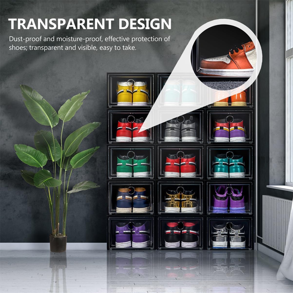 Mobestech 6Pcs Stacked Shoe Storage Box Plastic Organizer Magnetic Door Dustproof and Resistant for Sneakers and Boots Stackable Shoe Boxes for Closet