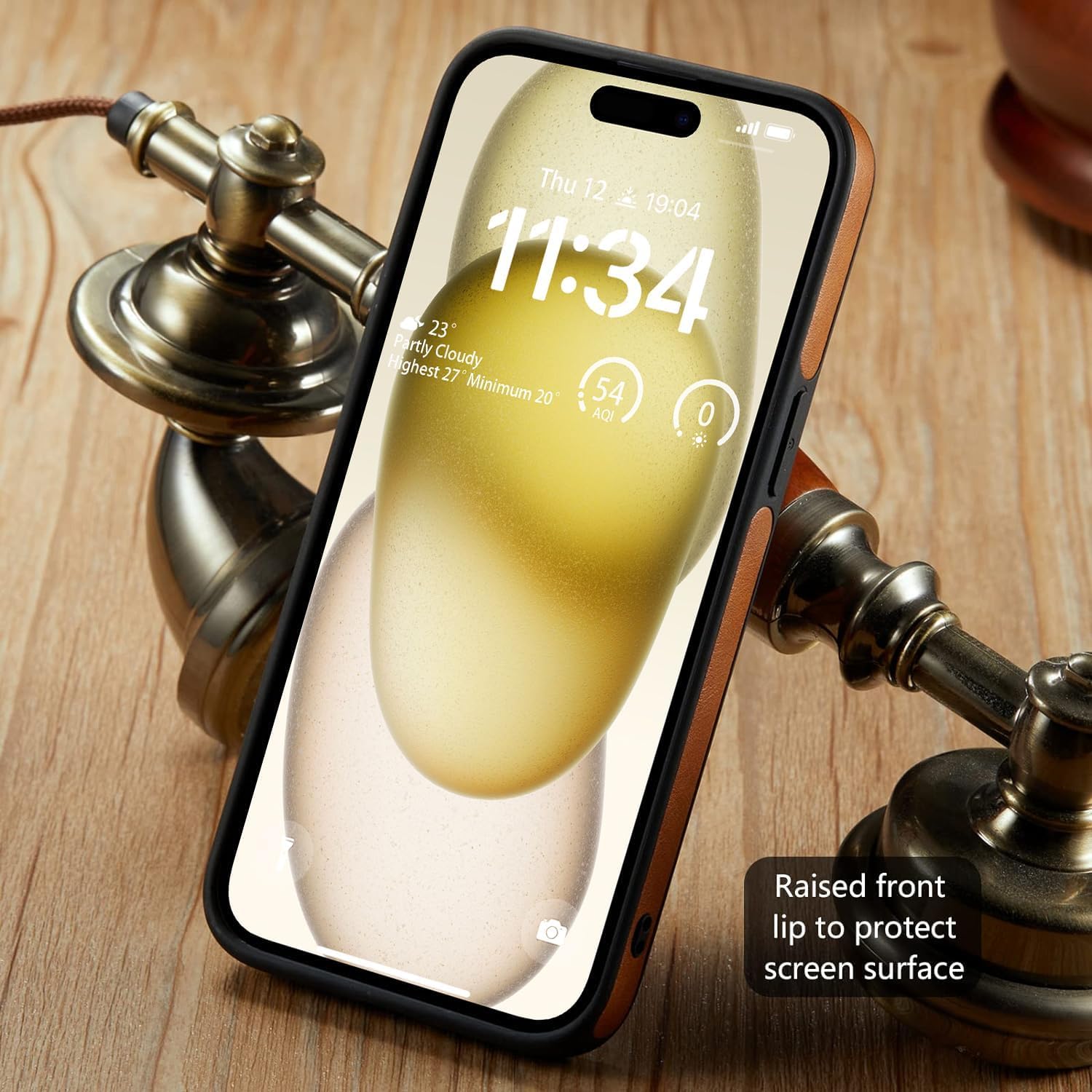 Sibada iPhone 15 Plus Leather Case with Logo Visible Premium Leather Classic Elegant Slim Case for iPhone 15 Plus Case Cover (2023) 6.7 inch Navy Blue - Image 4