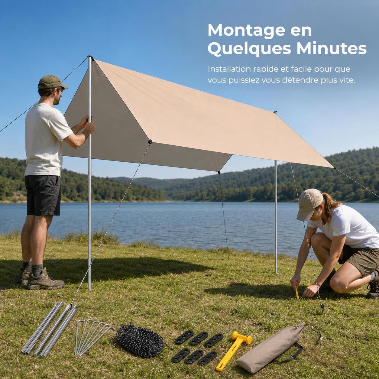 Bâche Camping Pare-Soleil imperméable, Protection, pour la Plage, 4.5x4.5 mètres