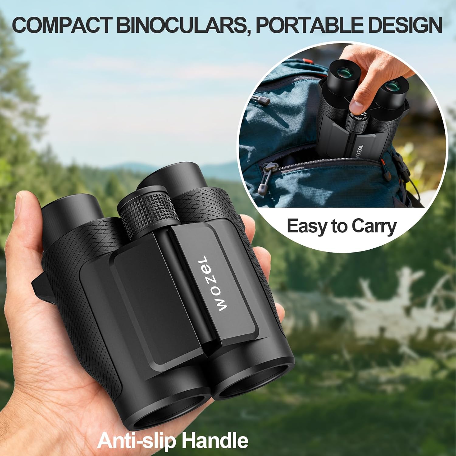 20x25 Compact Binoculars for Adults and Kids - WOZEL HD Small Binocular Easy Focus - Lightweight High Powered Binoculars for Bird Watching Travel Hunting Sightseeing Gifts